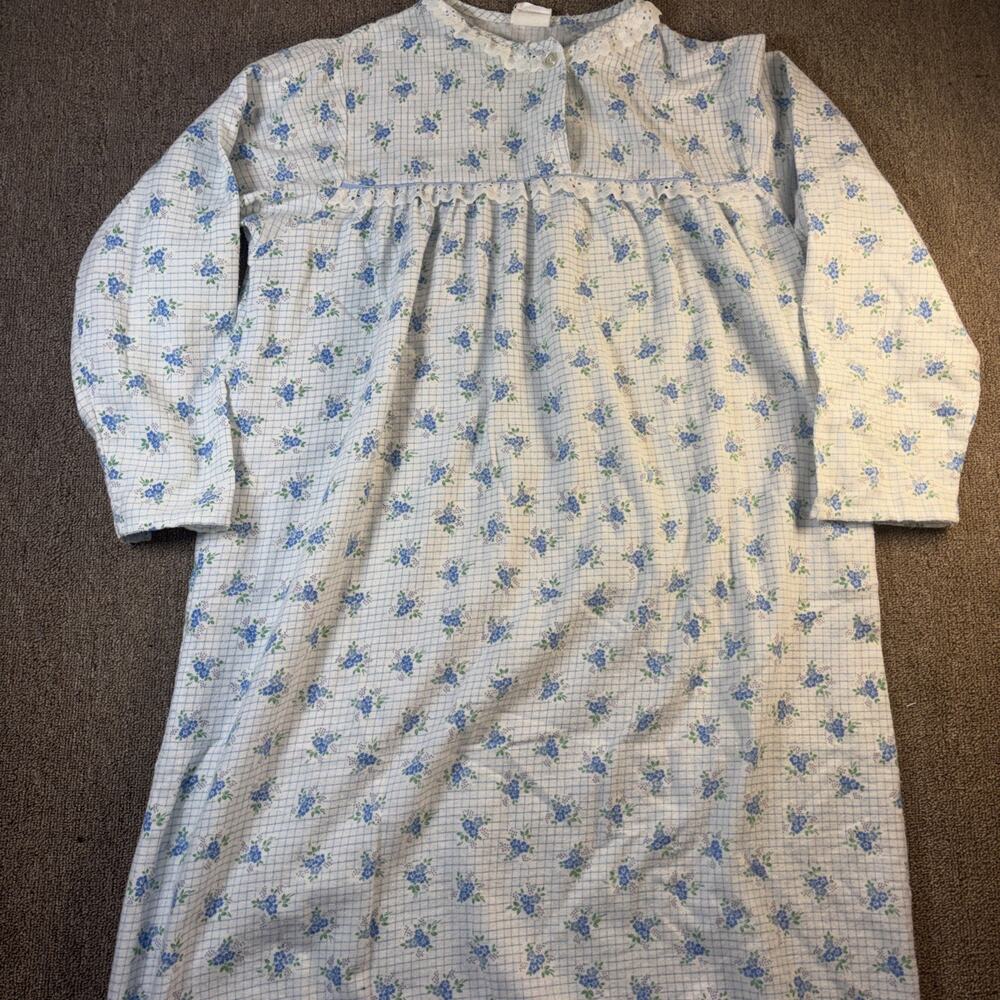 Vtg70s Nightgown Flannel Prairie Full Length Floral Medium Made In USA